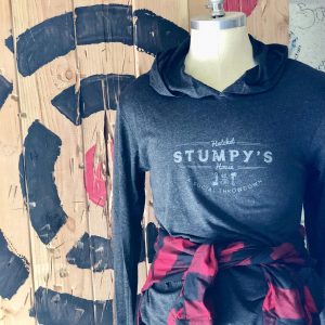 Long sleeve hooded tee with Stumpy's logo